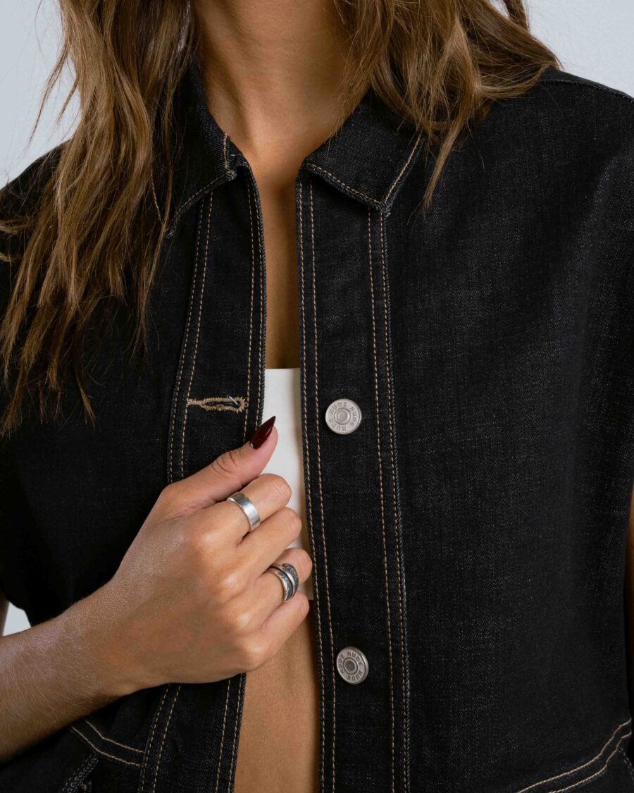 RAW DENIM WAISTCOAT WITH CONTRASTING THREADS - Image 2