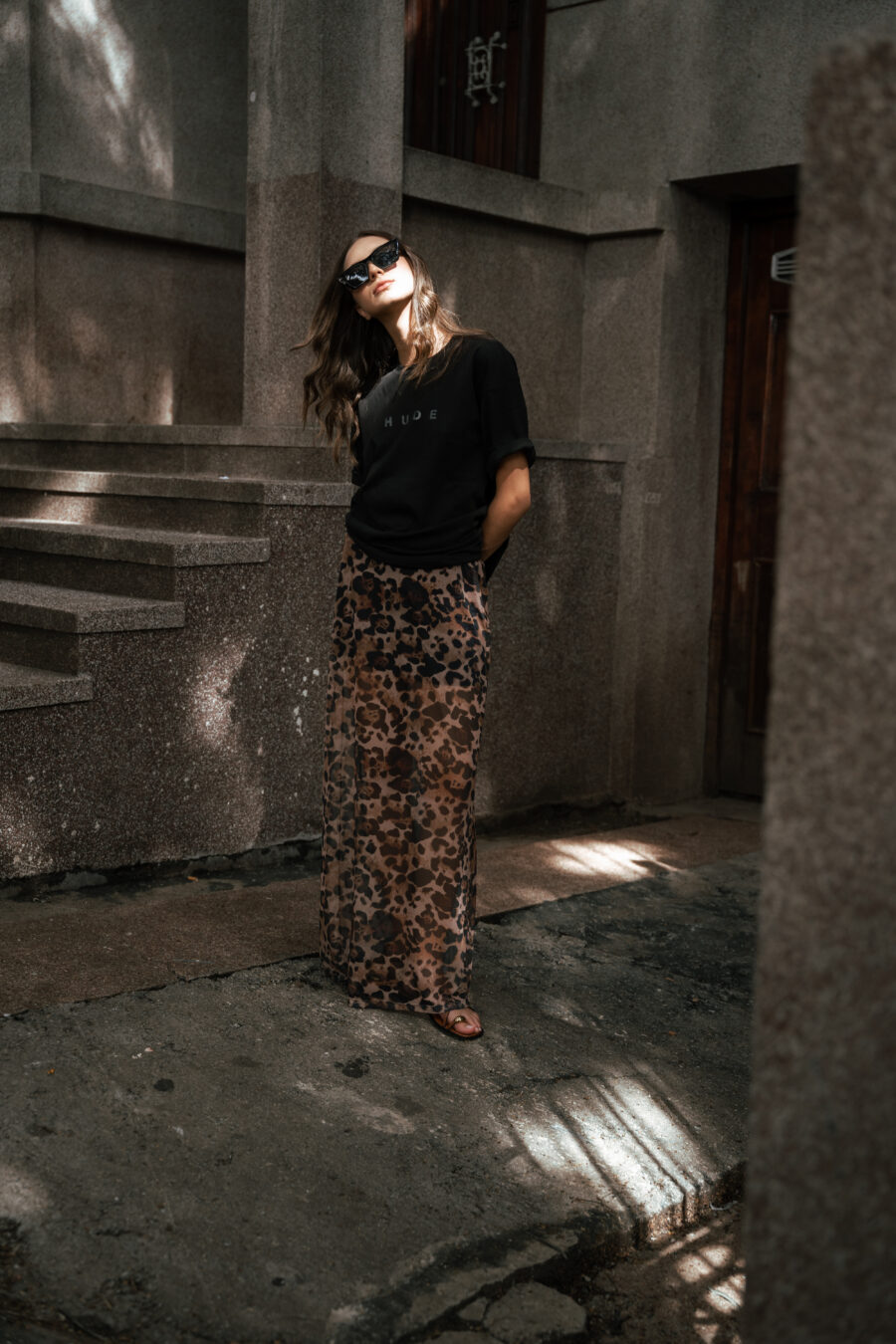 ANIMAL PRINT MESH SKIRT