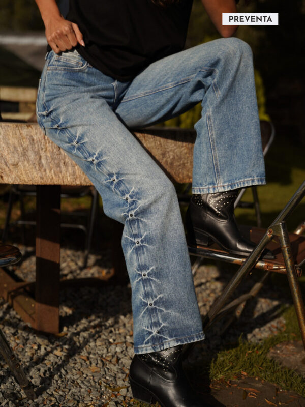 BLUE HIGH RISE JEAN WITH SIDE RHINESTONES