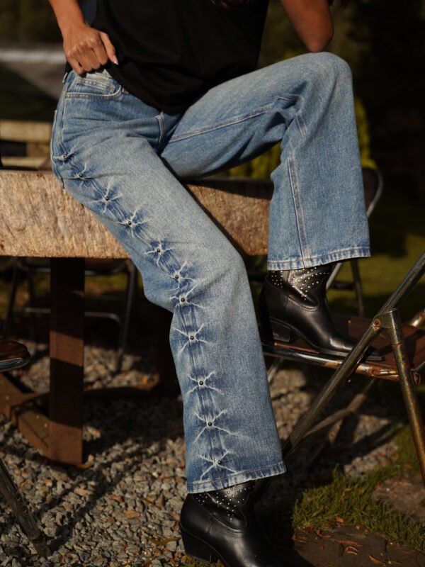 BLUE HIGH RISE JEAN WITH SIDE RHINESTONES