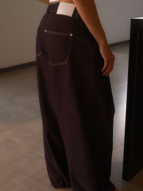 RAW DENIM PLEATED WIDE-LEG PANTS