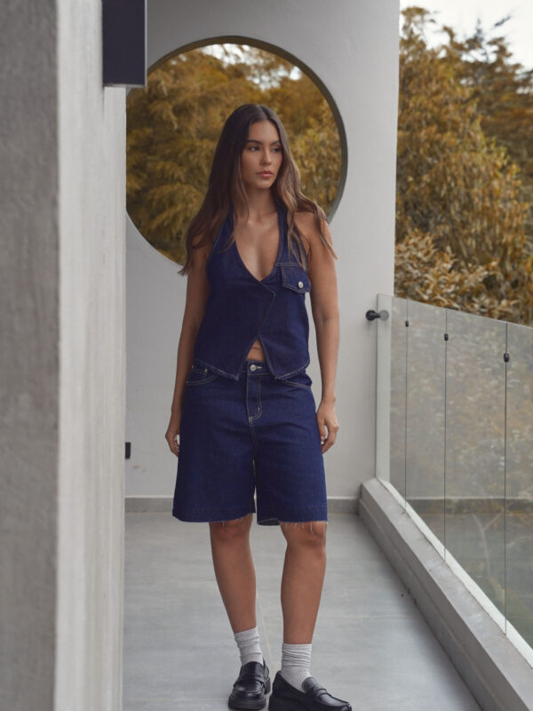 DARK BLUE CONTRAST STITCH JORTS