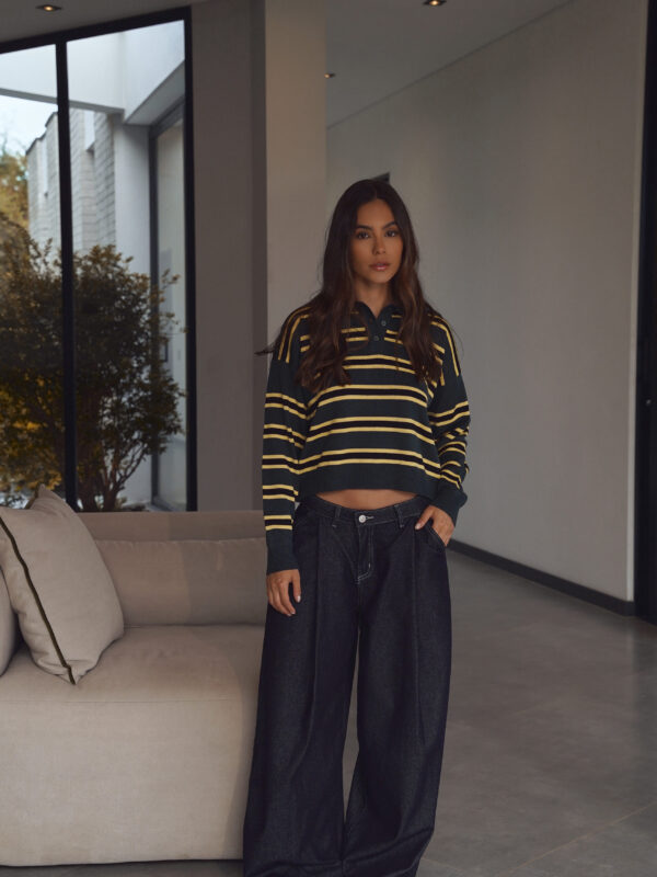 RAW DENIM PLEATED WIDE-LEG PANTS