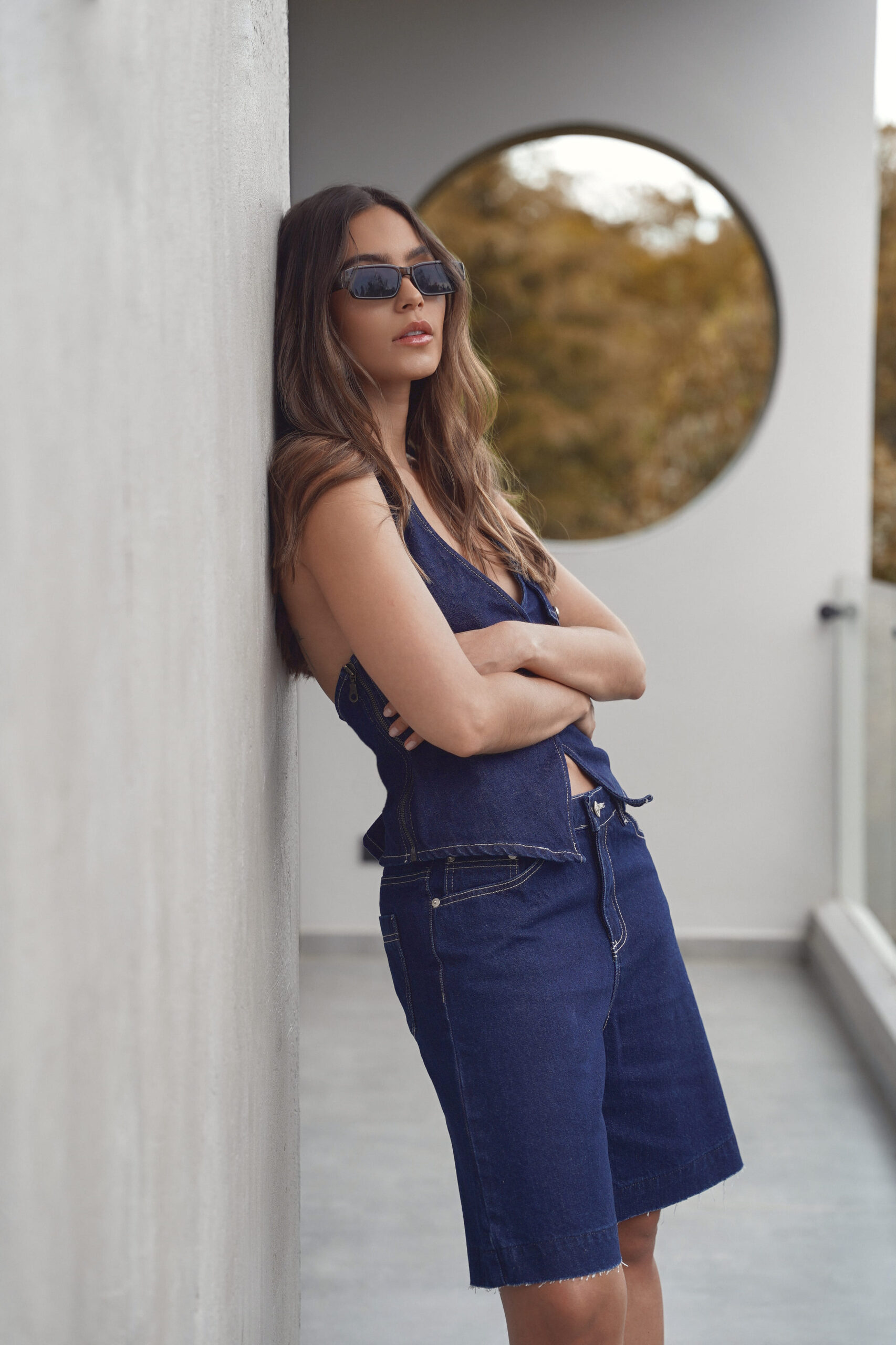 DARK BLUE CONTRAST STITCH JORTS - Image 5